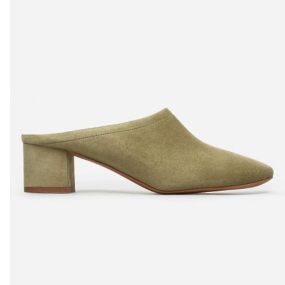 Everlane The Day Heel Mule in Sage Suede